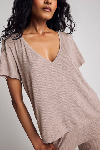 Detail view of Whipped Boyfriend V Tee in Mink for sizer
