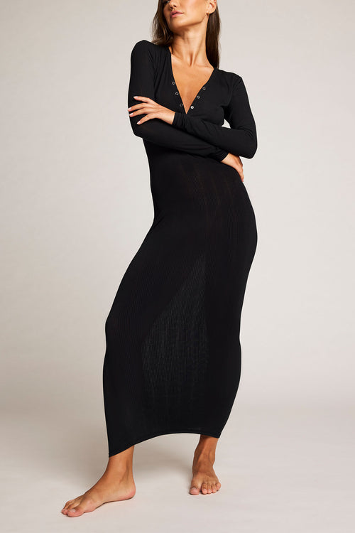 Women's Whipped Henley Dress Top in Black - NEGATIVE Women's Whipped Henley Dress Top in Black - NEGATIVE