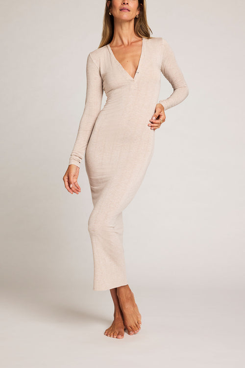 Women's Whipped Henley Dress Top in Nude/Beige/Oatmeal