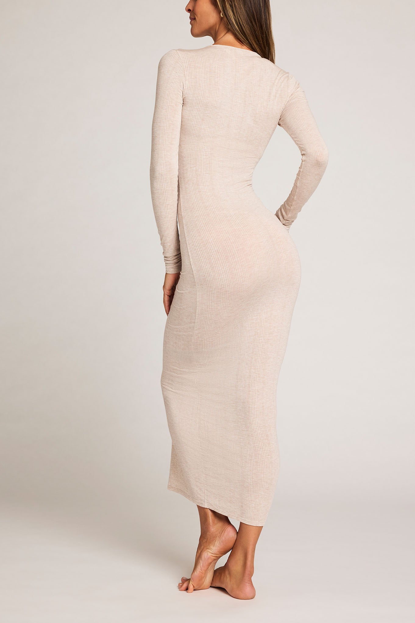 Women's Whipped Henley Dress Top in Nude/Beige/Oatmeal
