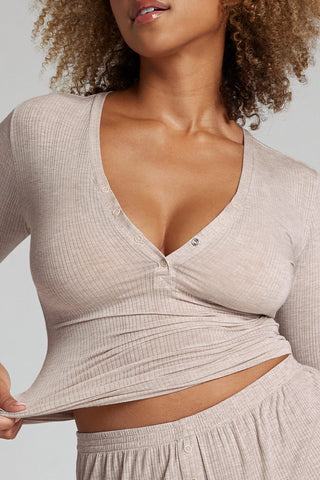 Detail view of Whipped Henley in Sand for sizer