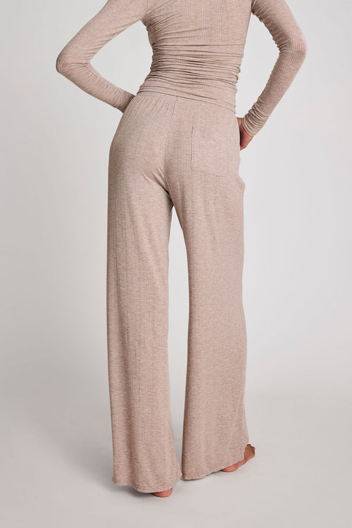 Mink track pant with relaxed wide legs and ruched side waist detail