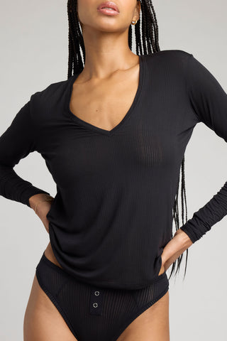 Detail view of Whipped V-Neck in Black for sizer