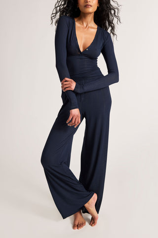 Detail view of Whipped Track Pant in Navy for sizer