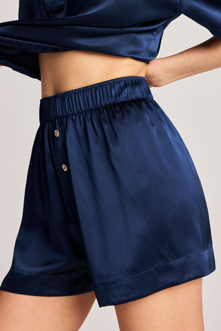 Detail view of Eclipse Washable Silk Boxer in Navy for sizer