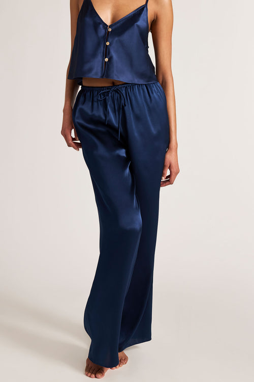 Eclipse Washable Silk Drawstring Pant in Navy