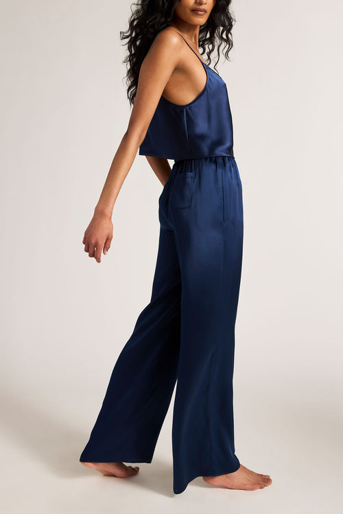 Eclipse Washable Silk Drawstring Pant in Navy