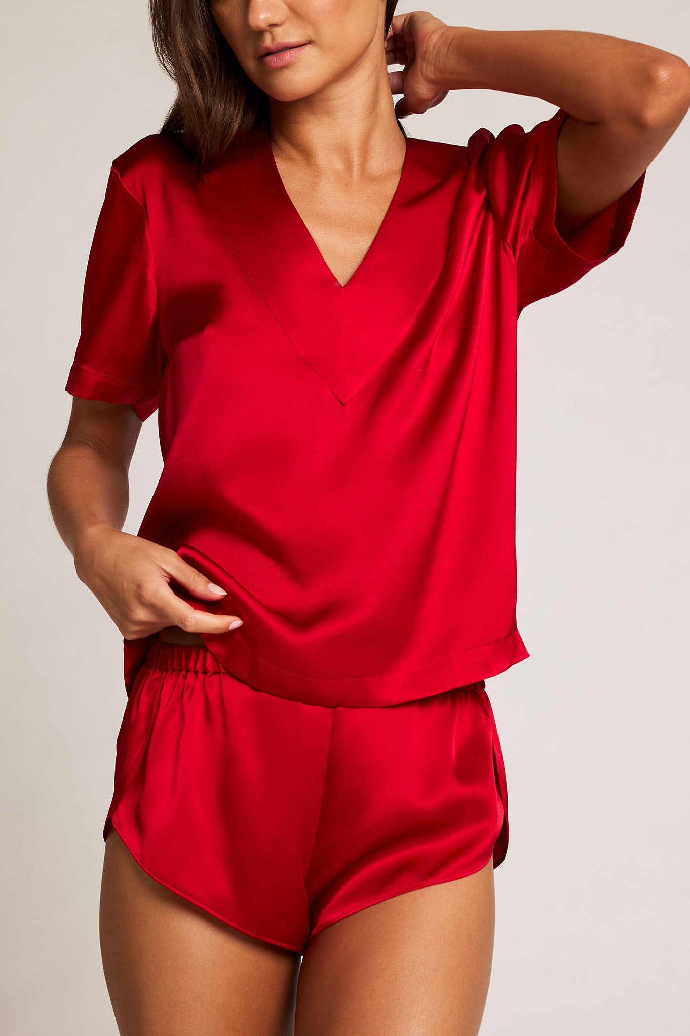 Eclipse Silk V-Top in Cerise