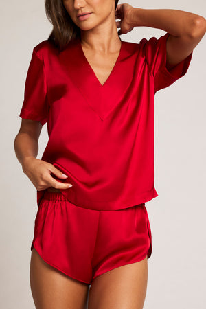 Eclipse Silk V-Top in Cerise