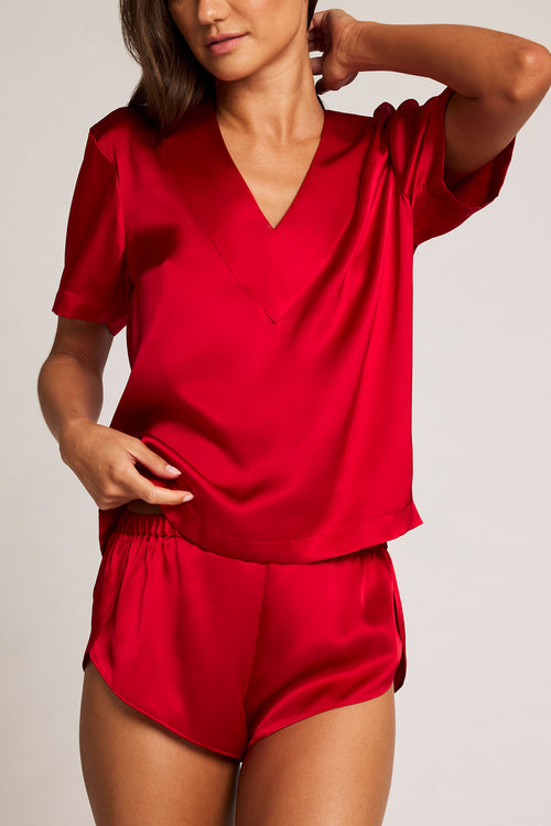 Eclipse Silk V-Top in Cerise