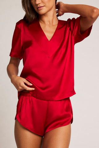 Detail view of Eclipse Silk V-Top in Cerise for sizer