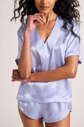 Detail view of Eclipse Washable Silk V-Top in Muse for sizer