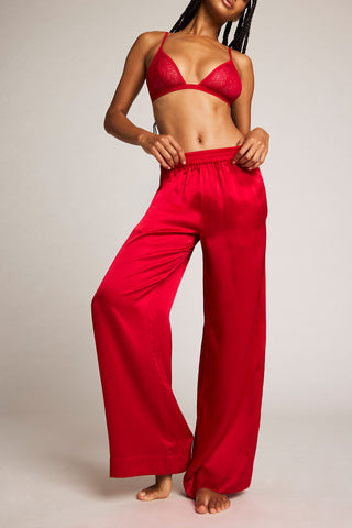 Detail view of Eclipse Silk Track Pant in Cerise for sizer