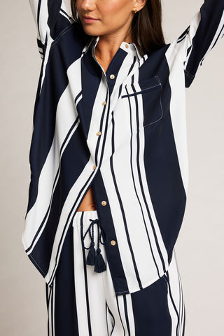 Detail view of Supreme Shirt in Midnight Stripe for sizer