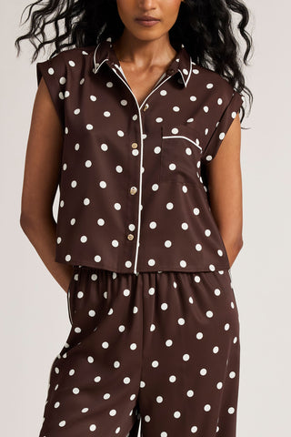 Detail view of Supreme Short Sleeve Shirt in Espresso Dot for sizer