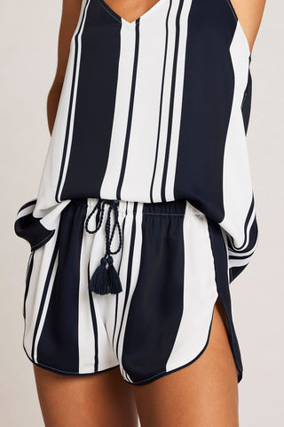 Detail view of Supreme Short in Midnight Stripe for sizer