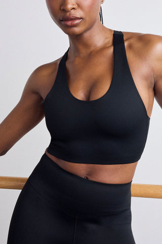 Detail view of Base Sport Racerback Top in Black for sizer