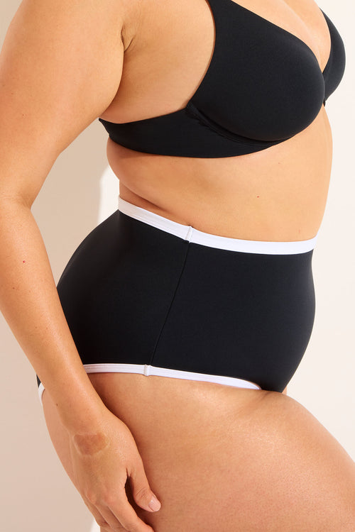 Swim High Waist Bottom in Black + White