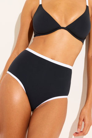 Swim High Waist Bottom in Black + White