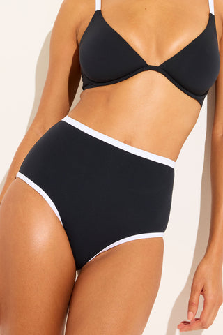 Detail view of Swim High Waist Bottom in Black + White for sizer
