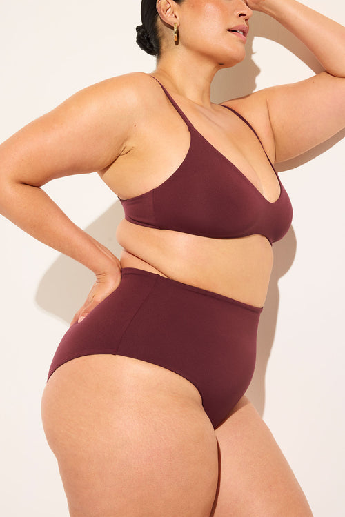 Swim High Waist Bottom in Garnet