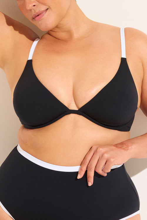 Swim Plunge Top in Black + White