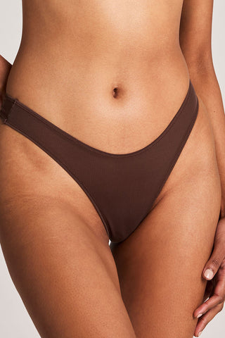 Detail view of Sieve Dipped Thong in Espresso for sizer