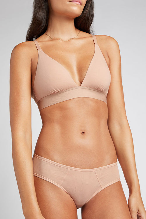 Paired here with our Cotton Triangle in Buff [Paula XS-S]