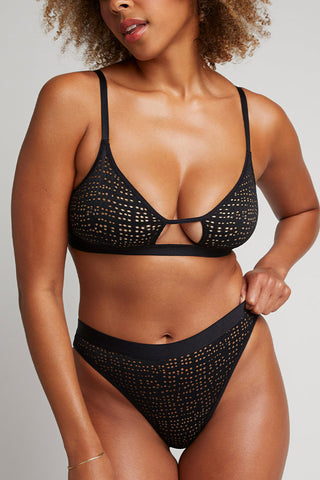 Detail view of Eyelet Lace French Cut Brief in Black for sizer