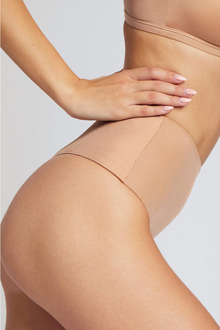 Detail view of Glacé High-Waist Thong in Buff for sizer