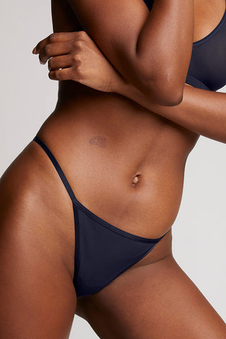 Detail view of Sieve String Thong in Navy for sizer