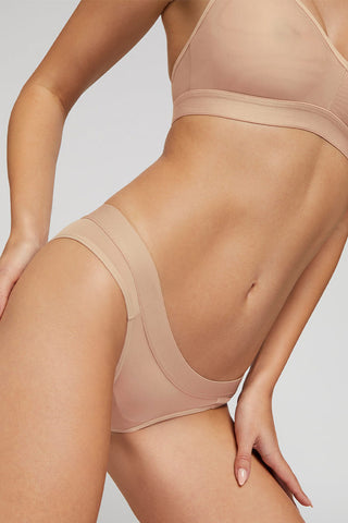 Detail view of Silky Brief in Buff for sizer