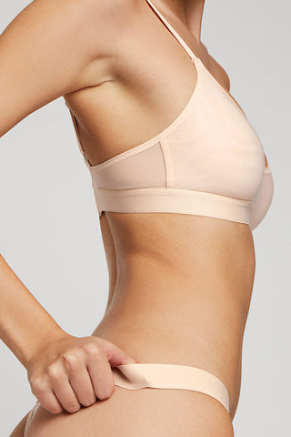 Detail view of Silky Non-Wire Bra in Peach for sizer