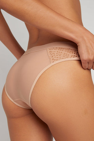 Detail view of Silky Brief in Eyelet Lace x Buff for sizer