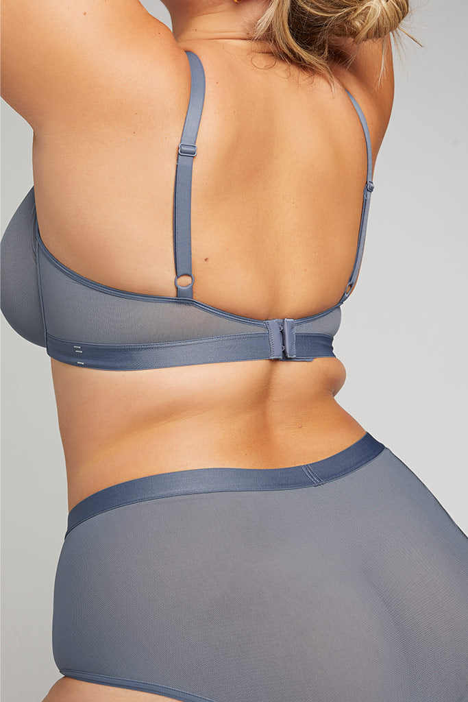 Women's Slate Mesh Sieve Demi Bra Slate Underwire Bra Unlined Bra