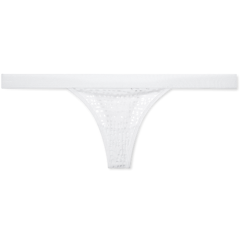 Detail view of Eyelet Lace Thong in White for sizer