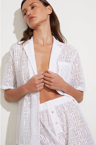 Detail view of Eyelet Lace Island Shirt in White for sizer