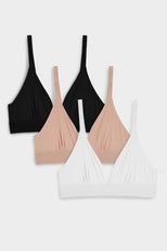 Thumbnail image #1 of Cotton Triangle Bra in Black and in Buff and in White 3-Pack