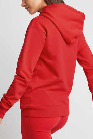 Detail view of Club Hoodie in Cherry for sizer