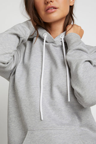 Detail view of Club Hoodie in Heather Grey for sizer