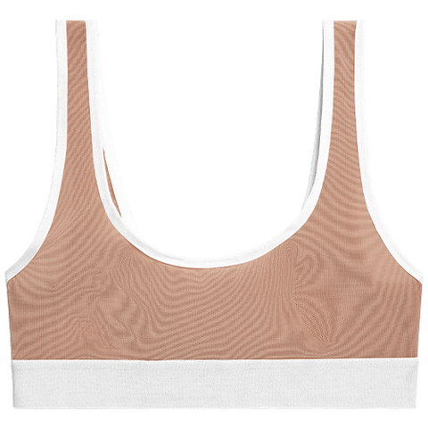 Detail view of Sieve Bra Top in Buff + White for sizer
