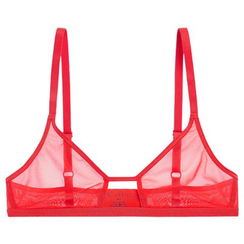 Detail view of Sieve Cutout Bra in Cherry for sizer