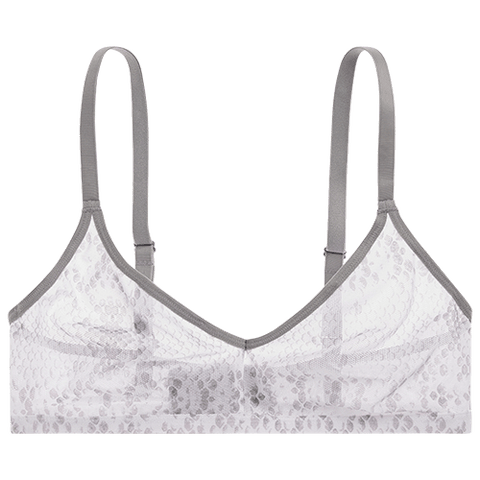 Detail view of Sieve Non-Wire Bra in White Boa for sizer