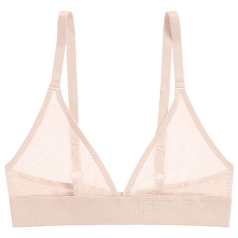 Detail view of Sieve Triangle Bra in Peach for sizer