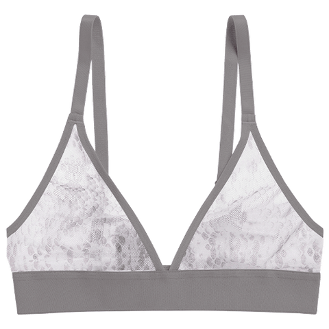 Detail view of Sieve Triangle Bra in White Boa for sizer