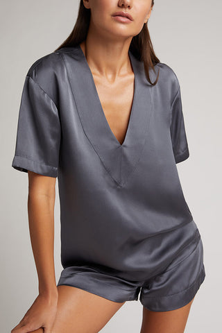 Detail view of Eclipse Silk Deep V-Top in Graphite for sizer